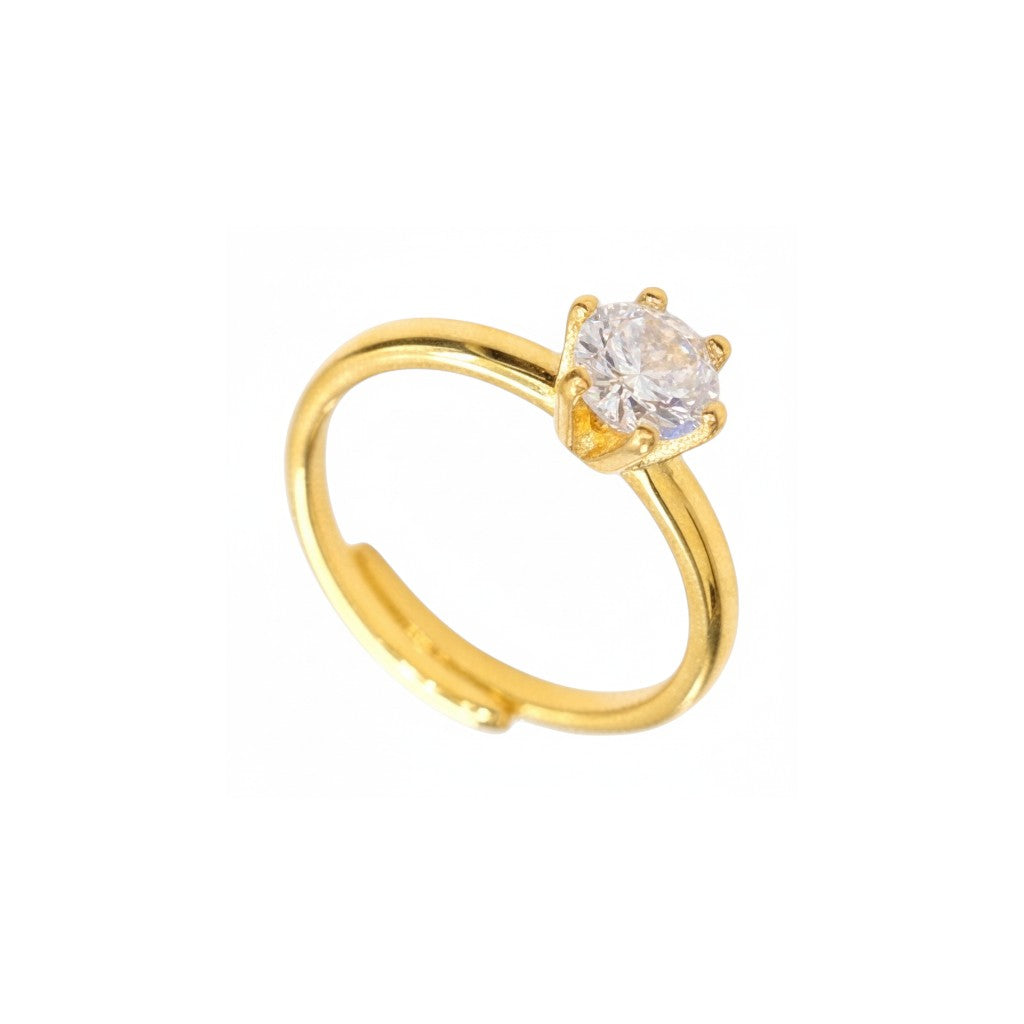 Anello Solitario Classico con Zircone Brillante In Acciaio Inossidabile