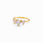 Anello Solitario Trilogy con Tre Zirconi a Cuore In Acciaio Inossidabile