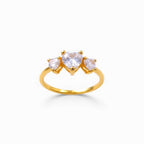 Anello Solitario Trilogy con Tre Zirconi a Cuore In Acciaio Inossidabile
