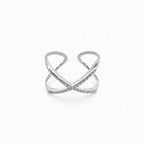 Anello Fascia a X Incrociata con Pavé di Zirconi In Acciaio Inossidabile