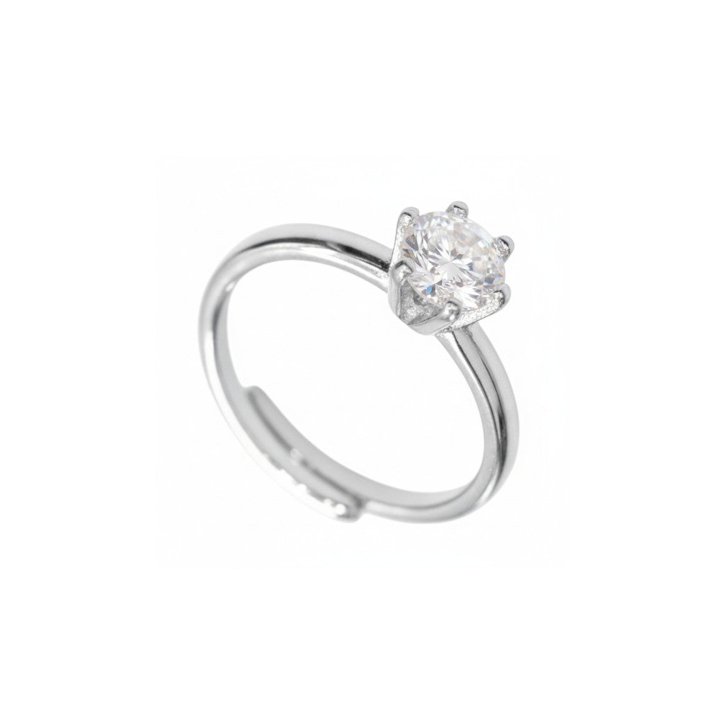 Anello Solitario Classico con Zircone Brillante In Acciaio Inossidabile