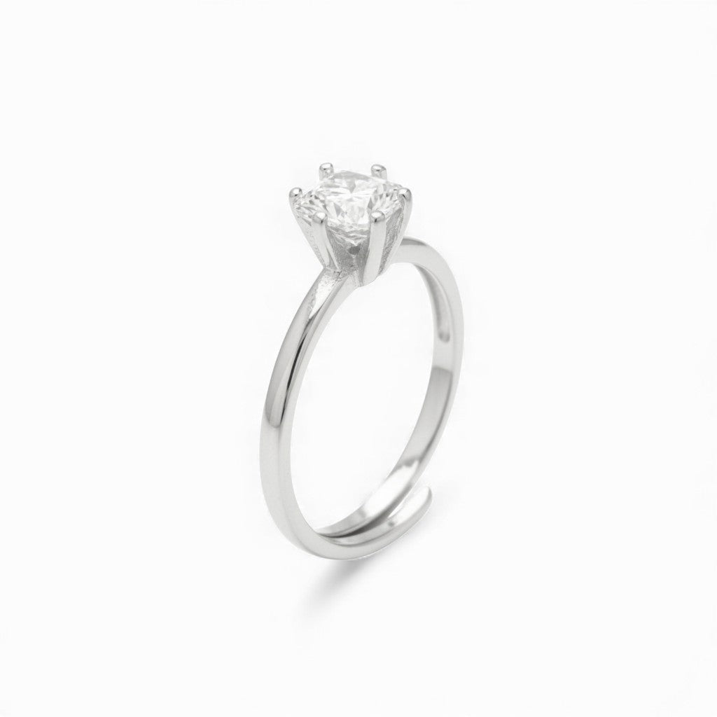 Anello Solitario Classico con Zircone Brillante In Acciaio Inossidabile