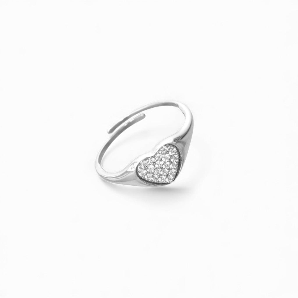 Anello con Cuore in Pavé di Zirconi In Acciaio Inossidabile