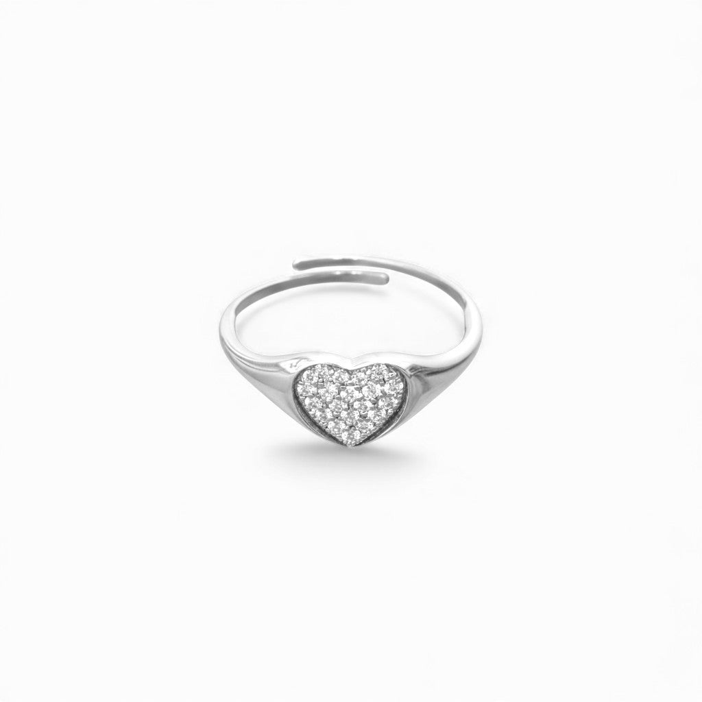 Anello con Cuore in Pavé di Zirconi In Acciaio Inossidabile