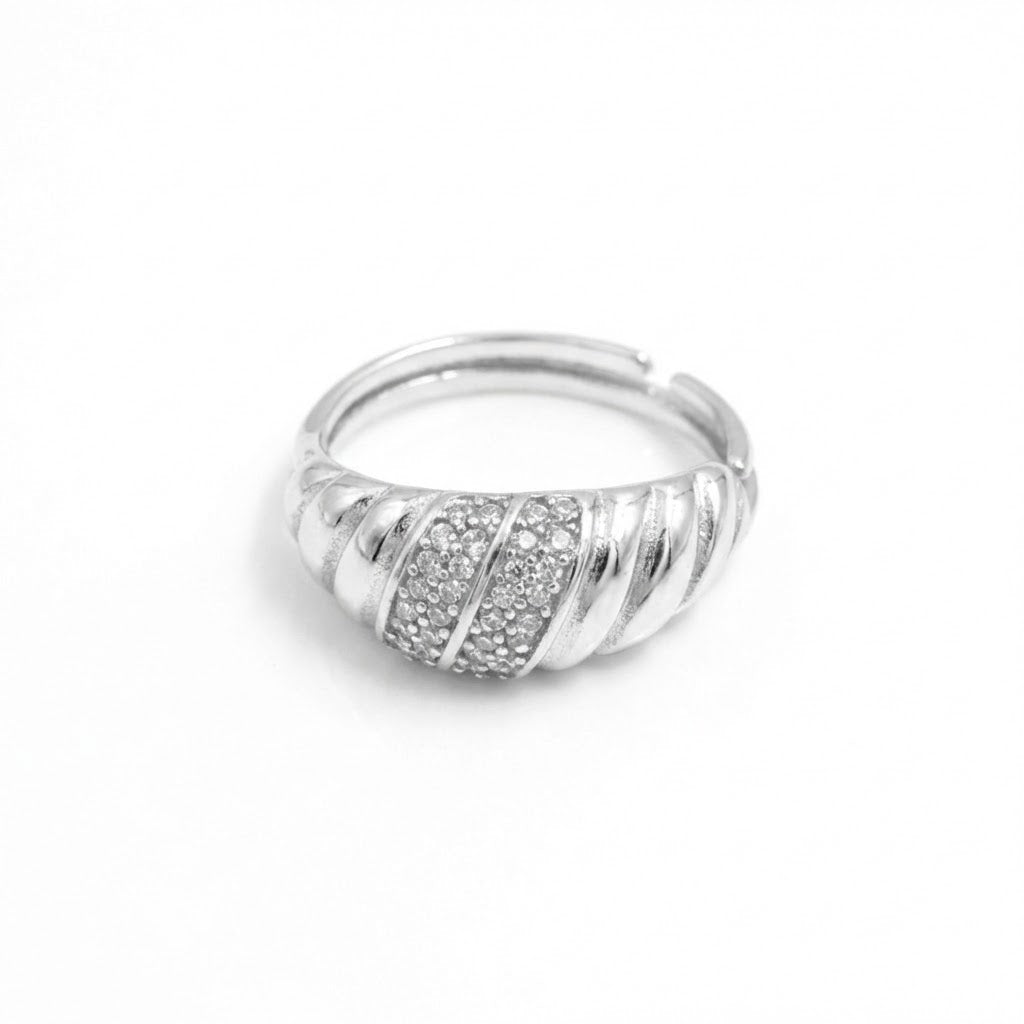 Anello Croissant con Zirconi In Acciaio Inossidabile