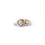 Anello Double Heart Zirconi Bicolore con Pavé Luminoso In Acciaio Inossidabile