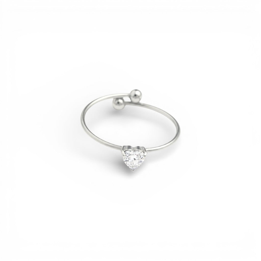 Anello Heart Link con Cuore in Pavé In Acciaio Inossidabile