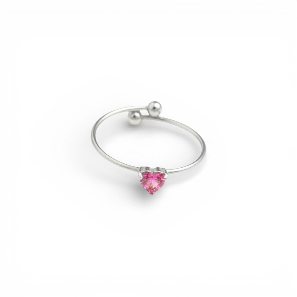 Anello Heart Link con Cuore in Pavé In Acciaio Inossidabile