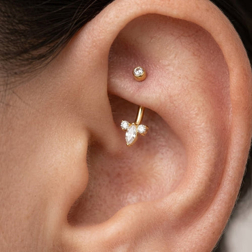 Piercing Banana Navette e Brillanti In Acciaio Inossidabile