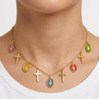Collana Lunga Rosario con Ciondoli a Croce e Medaglie In Acciaio Inossidabile