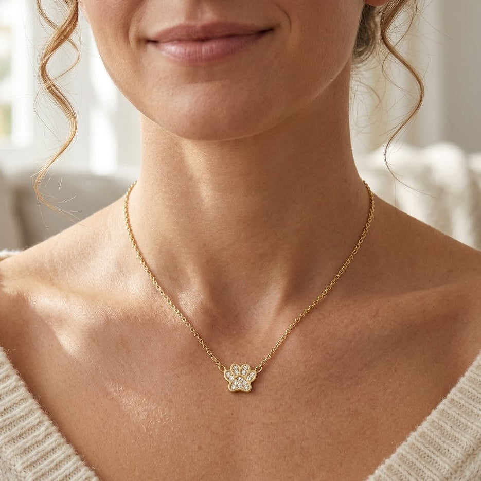 Collana Zampa Con Zirconi In Acciaio Inossidabile