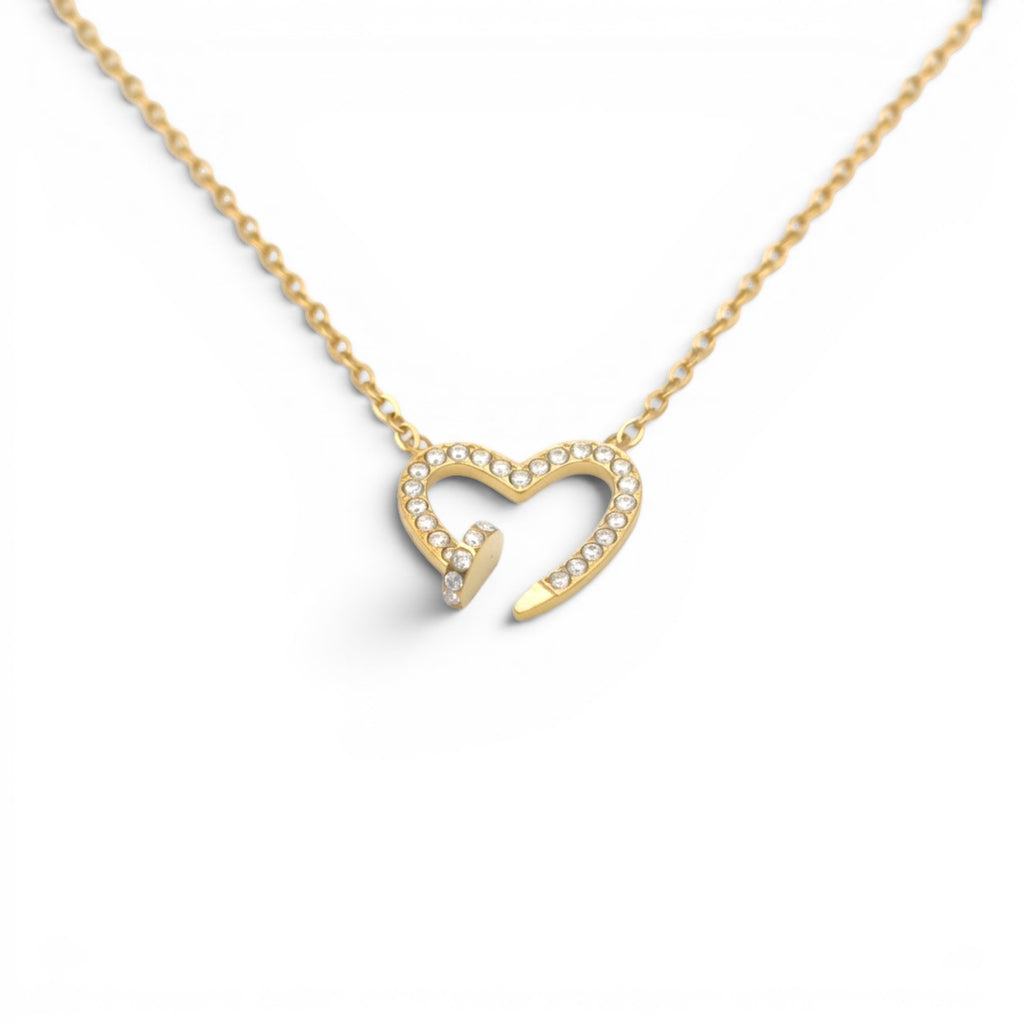 Collana con Cuore a Chiodo e Zirconi In Acciaio Inossidabile