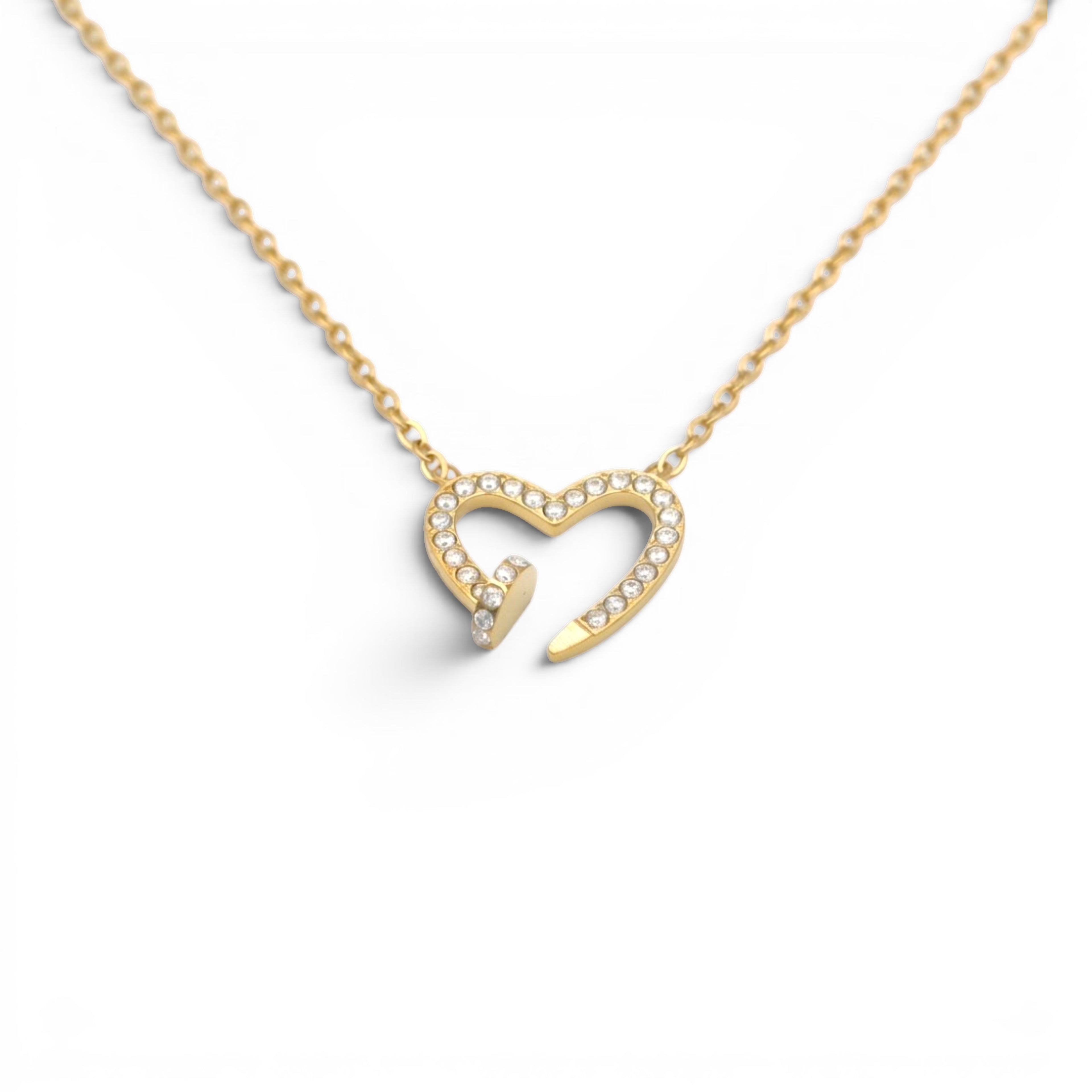 Collana con Cuore a Chiodo e Zirconi In Acciaio Inossidabile