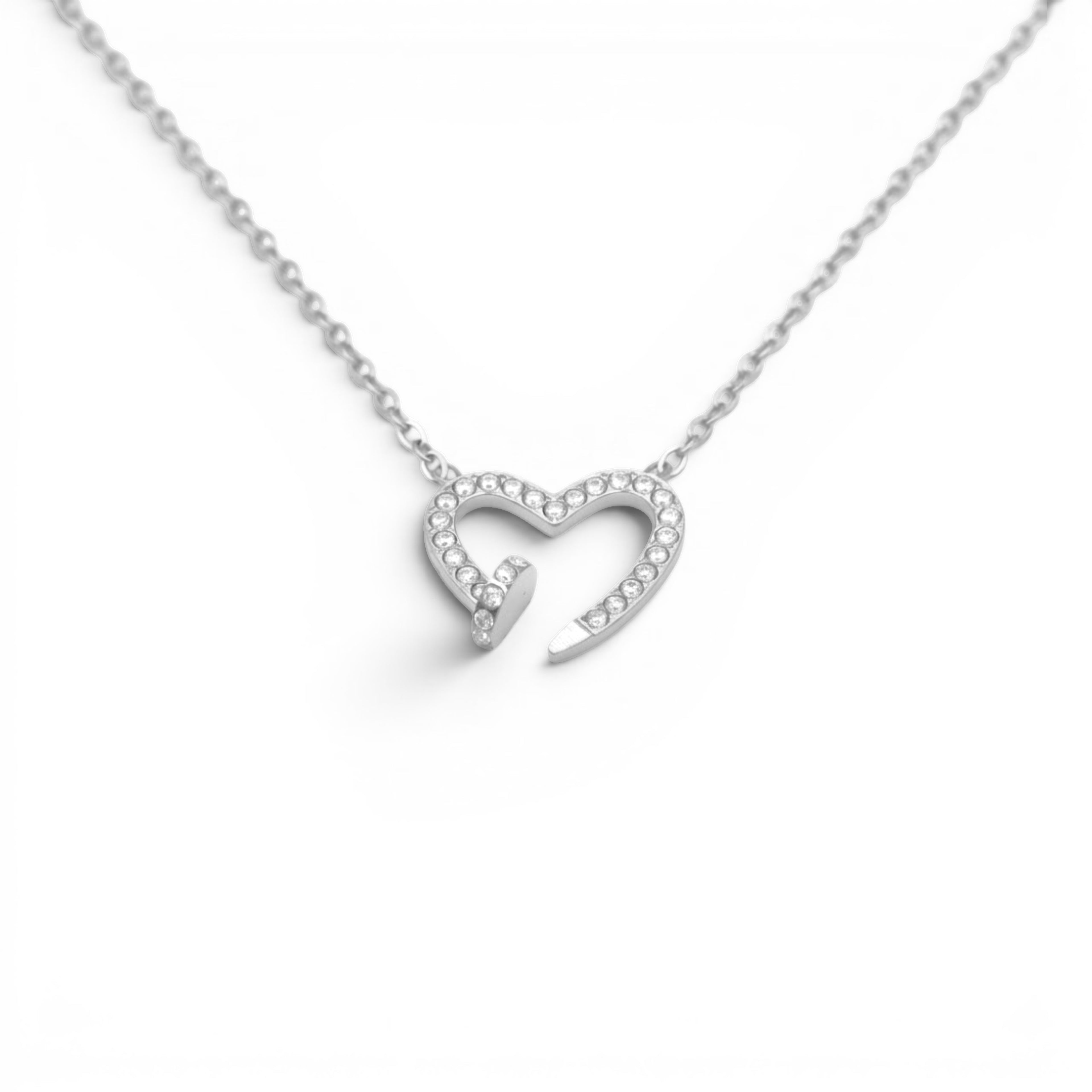 Collana con Cuore a Chiodo e Zirconi In Acciaio Inossidabile
