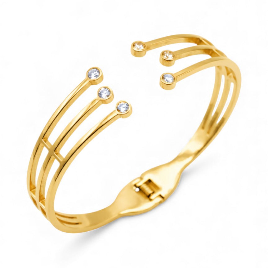 Bracciale a Polsino Rigido con Zirconi Luminosi In Acciaio Inossidabile