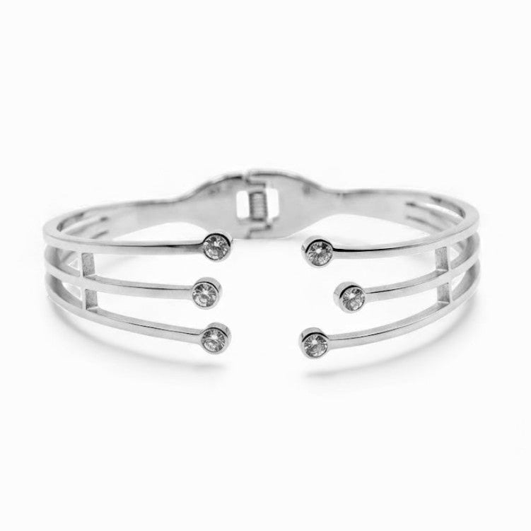 Bracciale a Polsino Rigido con Zirconi Luminosi In Acciaio Inossidabile