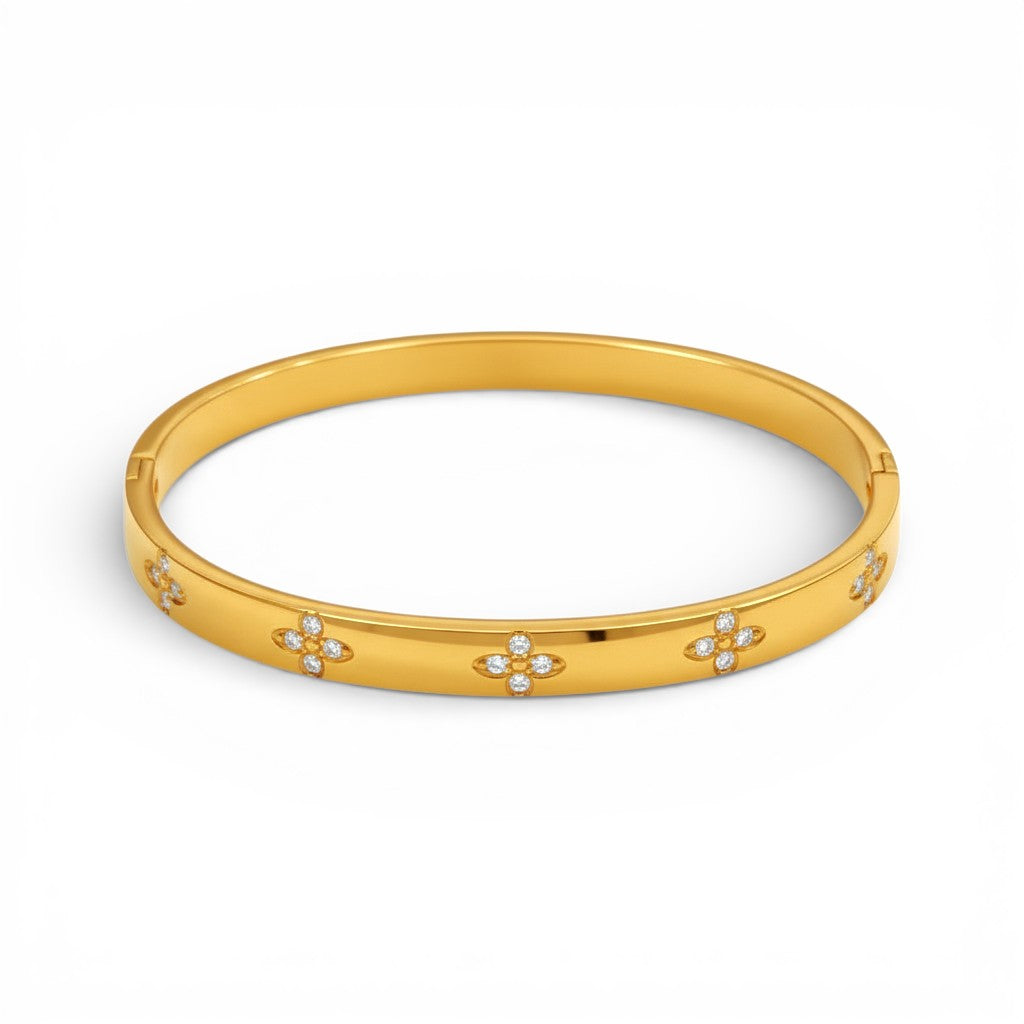 Bracciale Rigido Sottile Crystal Bloom con Fiori di Cristalli in Acciaio Inossidabile