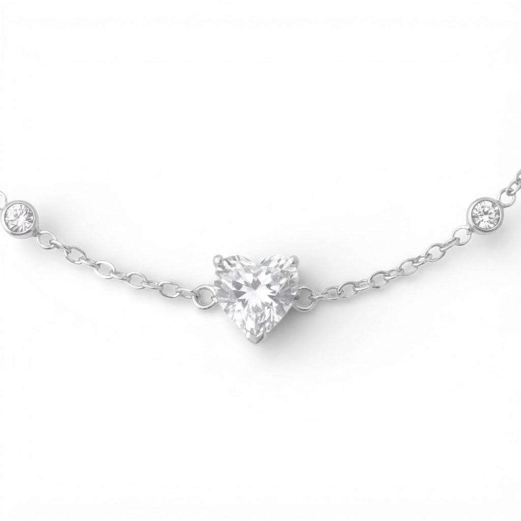 Bracciale con Cuore Pendente e Sfere Zirconate In Acciaio Inossidabile