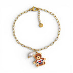 Bracciale Teddy Love con Orsetto Smaltato e Perla In Acciaio Inossidabile