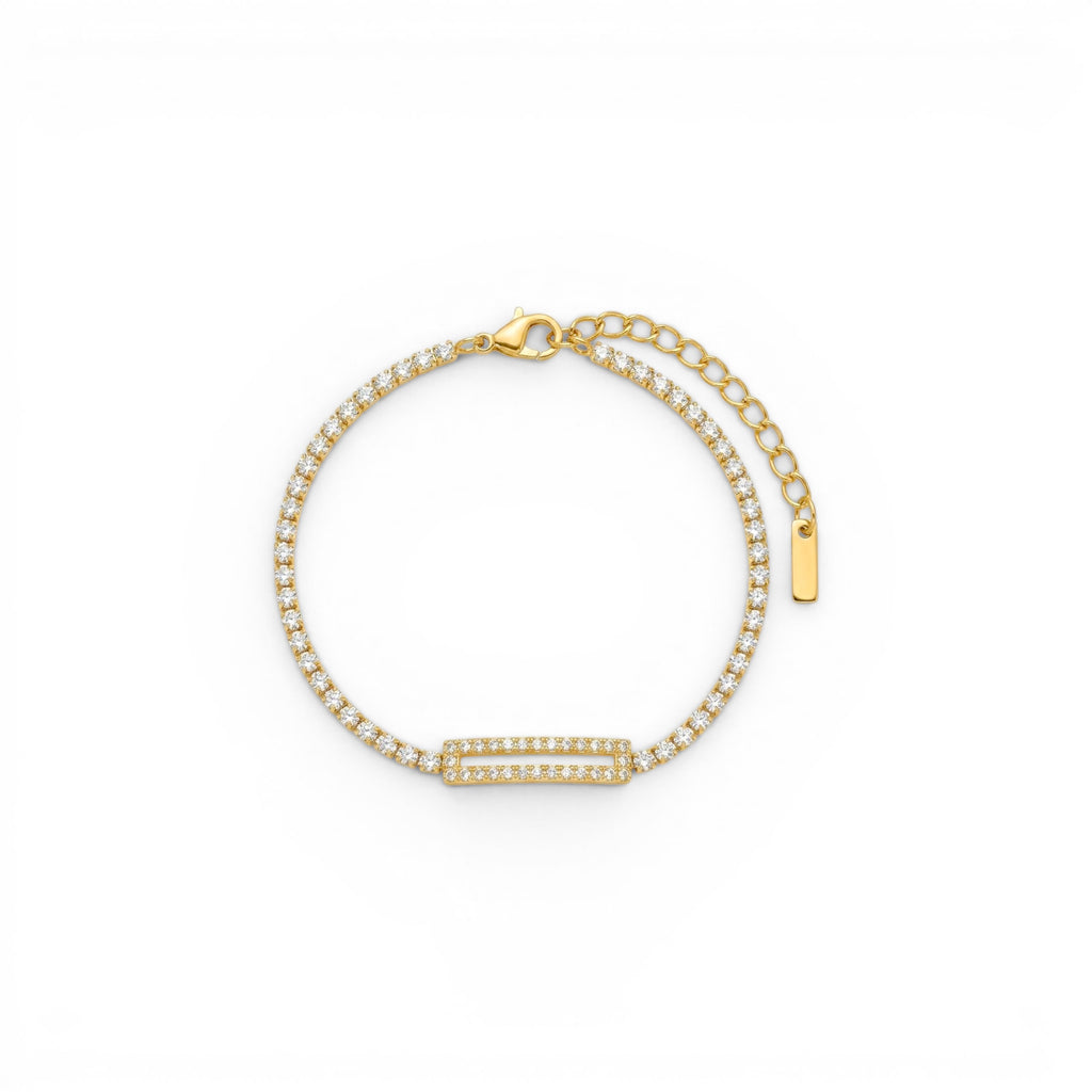 Bracciale Tennis con Piastrina Rettangolare di Zirconi In Acciaio Inossidabile