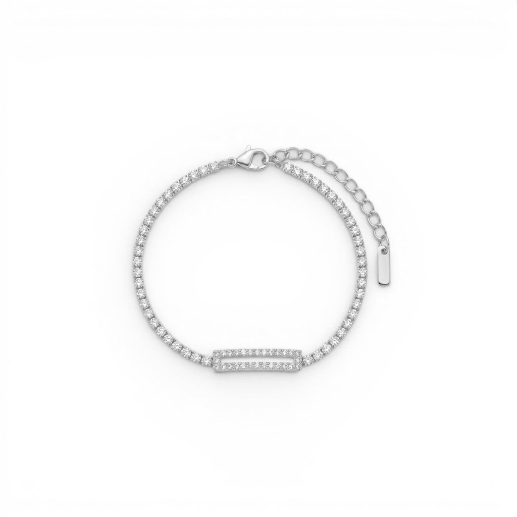 Bracciale Tennis con Piastrina Rettangolare di Zirconi In Acciaio Inossidabile