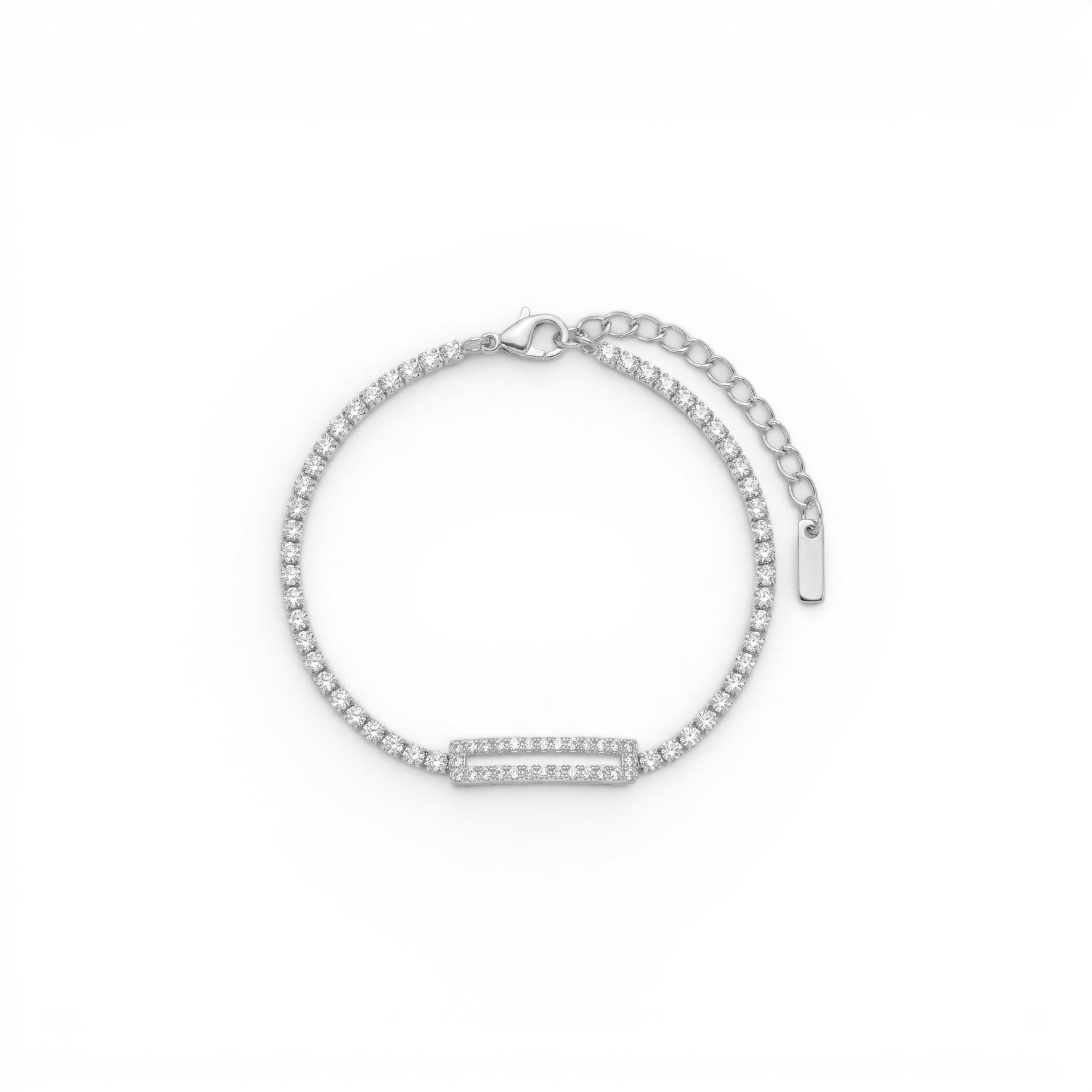 Bracciale Tennis con Piastrina Rettangolare di Zirconi In Acciaio Inossidabile