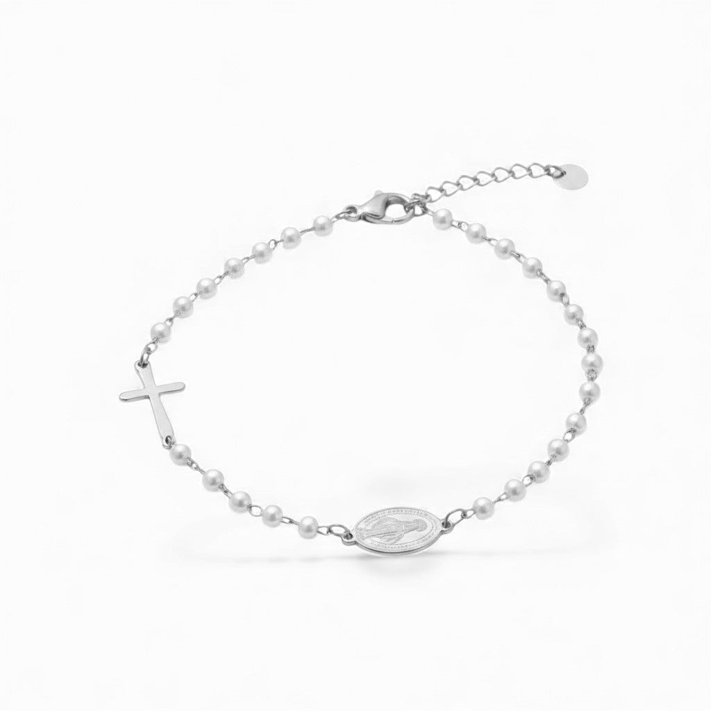 Bracciale Rosario con Perle In Acciaio Inossidabile