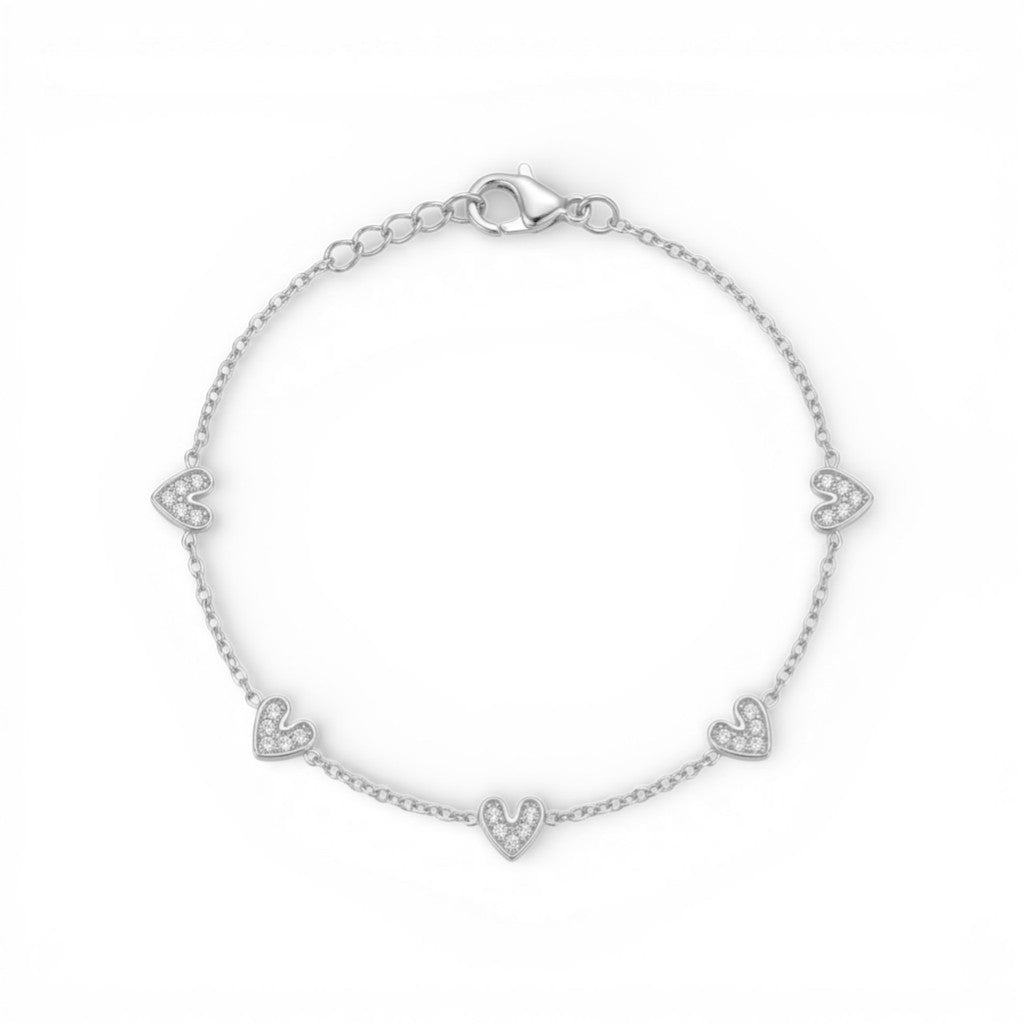 Bracciale Five Hearts in Pavé in Acciaio Inossidabile