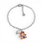 Bracciale Teddy Love con Orsetto Smaltato e Perla In Acciaio Inossidabile