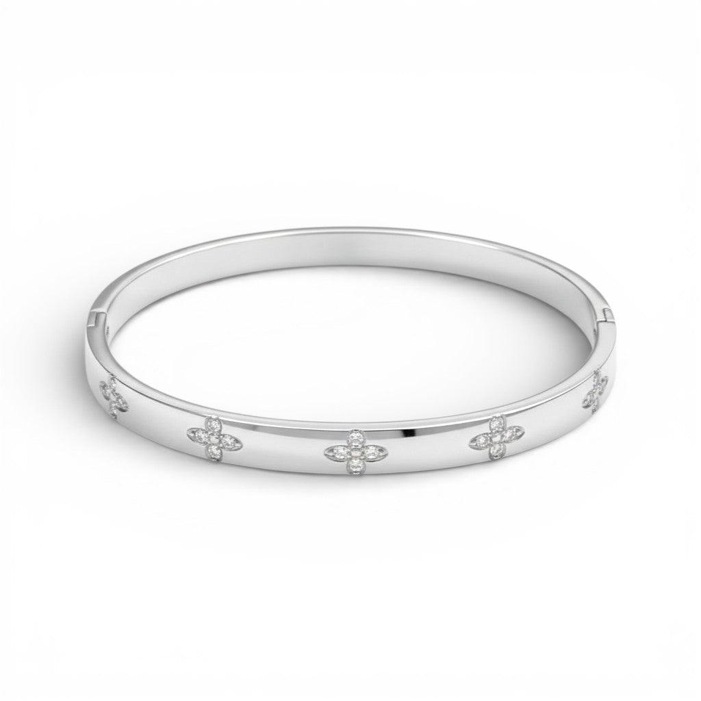 Bracciale Rigido Sottile Crystal Bloom con Fiori di Cristalli in Acciaio Inossidabile