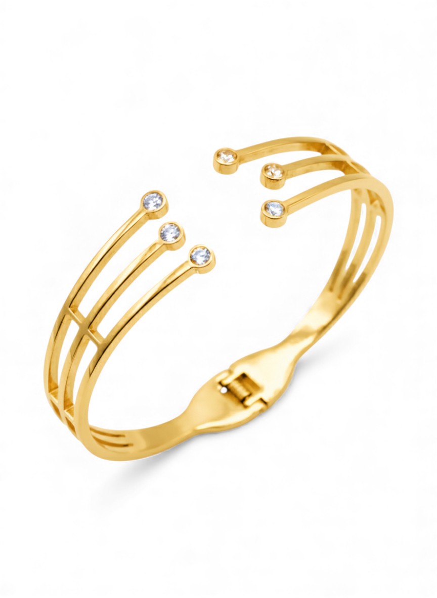 Bracciale a Polsino Rigido con Zirconi Luminosi in Acciaio Inossidabile