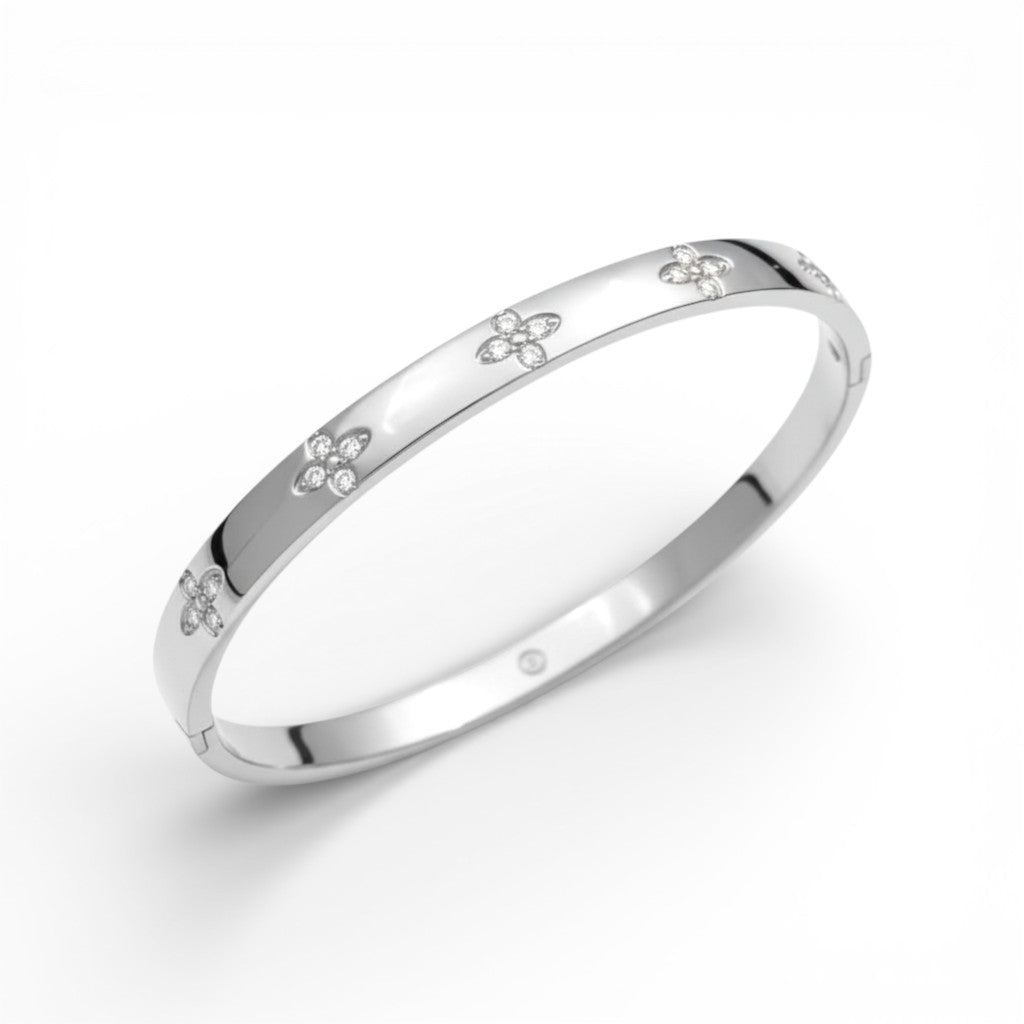 Bracciale Rigido Sottile Crystal Bloom con Fiori di Cristalli in Acciaio Inossidabile