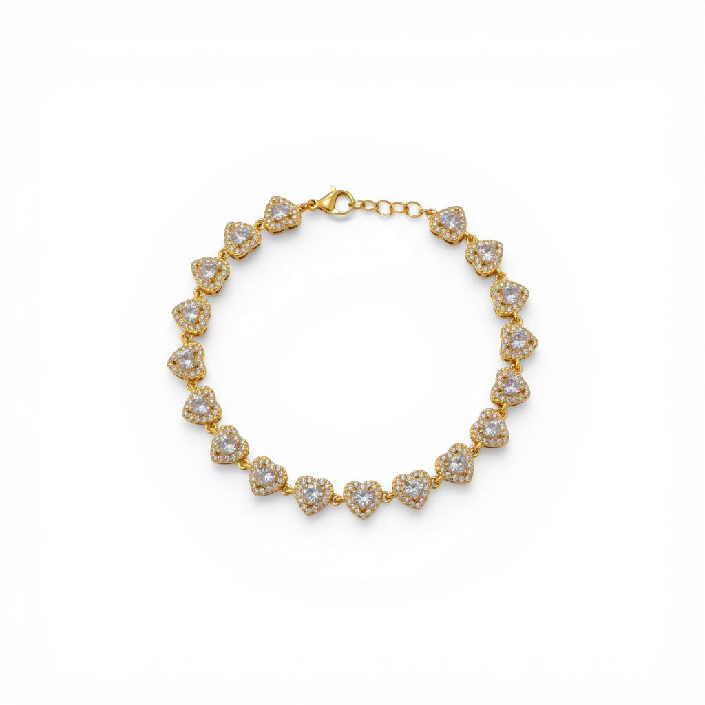 Bracciale Tennis Cuori Pavé In Acciaio Inossidabile