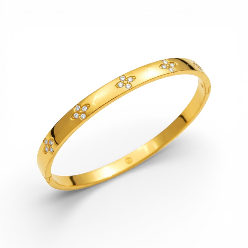Bracciale Rigido Sottile Crystal Bloom con Fiori di Cristalli in Acciaio Inossidabile