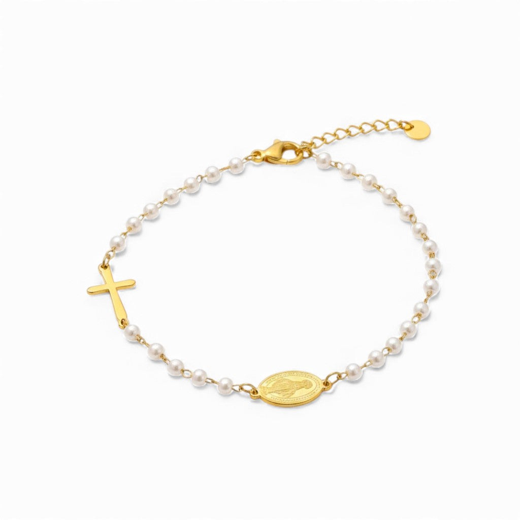 Bracciale Rosario con Perle In Acciaio Inossidabile