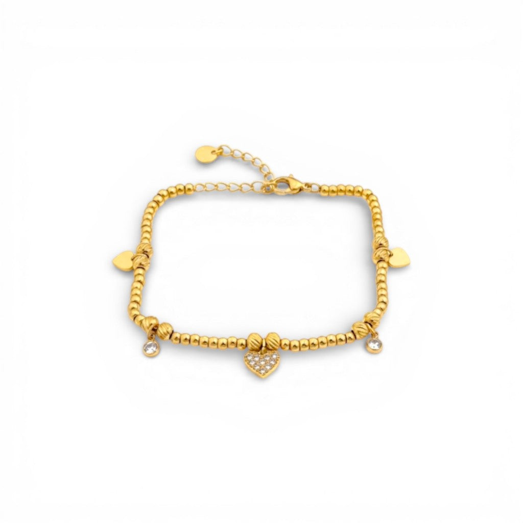 Bracciale Sfere e Multi-Charm con Cuore in Pavé In Acciaio Inossidabile