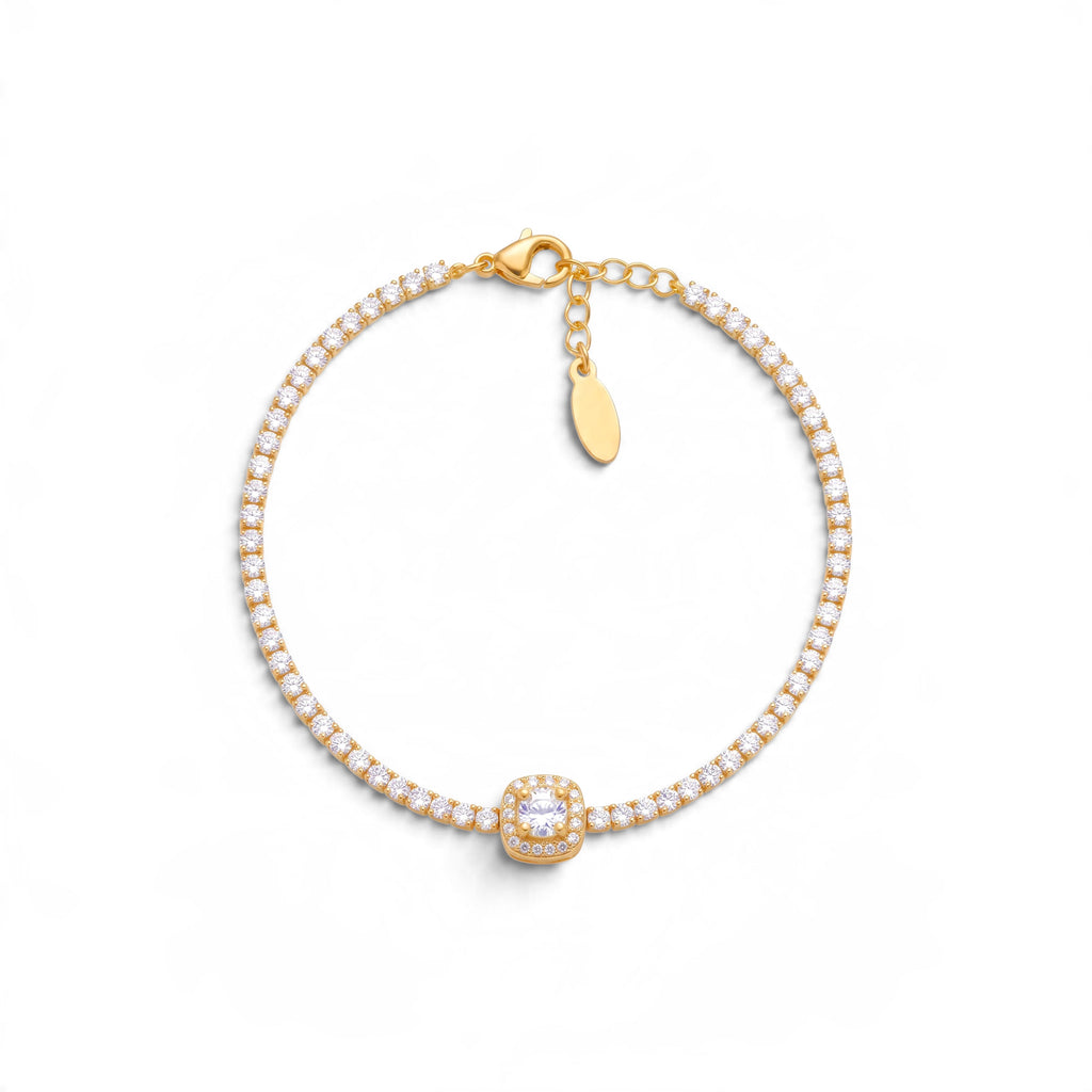 Bracciale Tennis con Zirconi e Centrale Quadrato In Acciaio Inossidabile