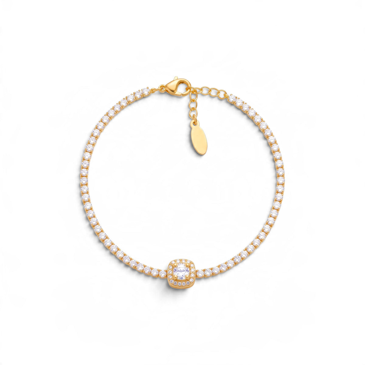 Bracciale Tennis con Zirconi e Centrale Quadrato In Acciaio Inossidabile