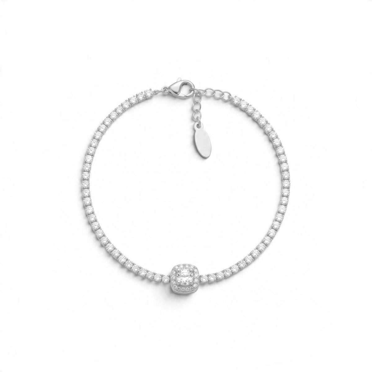 Bracciale Tennis con Zirconi e Centrale Quadrato In Acciaio Inossidabile