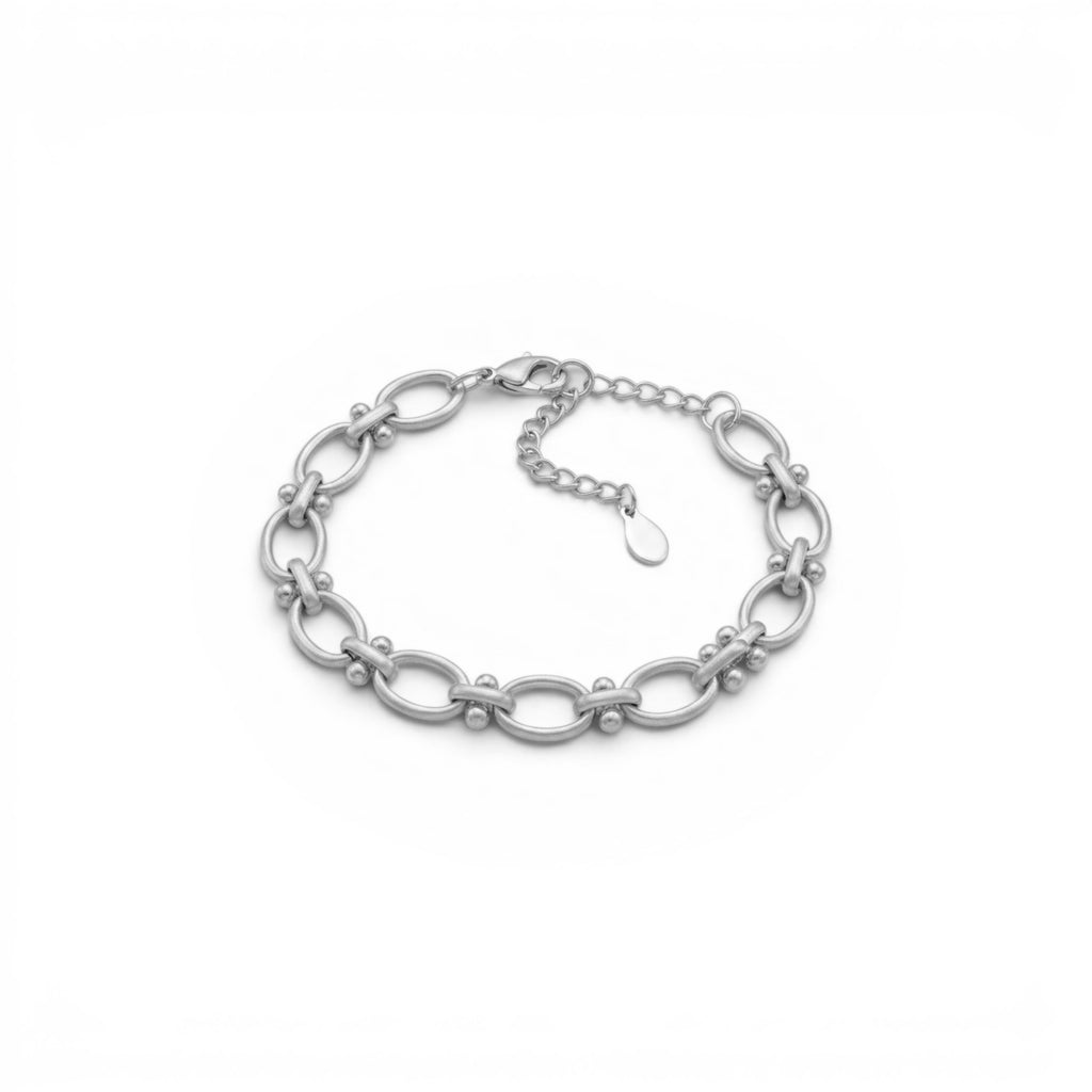 Bracciale a Maglie Ovali con Barrette e Sferette In Acciaio Inossidabile