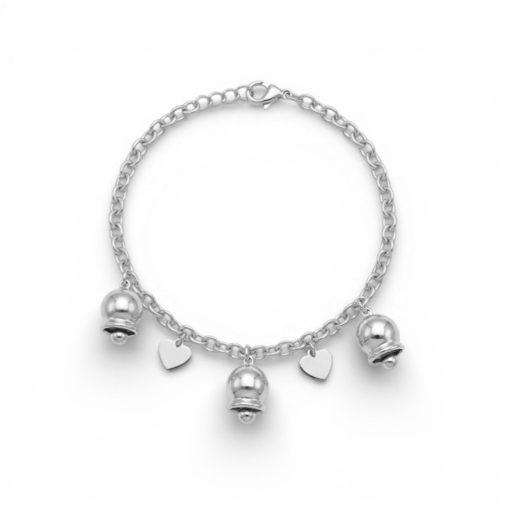 Bracciale Melodia d'Amore con Campanelle e Cuori in Acciaio Inossidabile