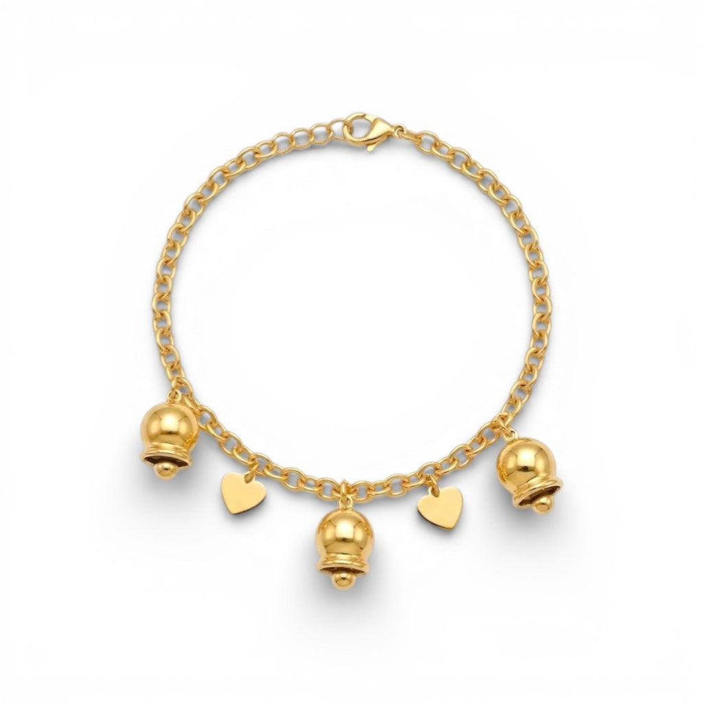 Bracciale Melodia d'Amore con Campanelle e Cuori in Acciaio Inossidabile