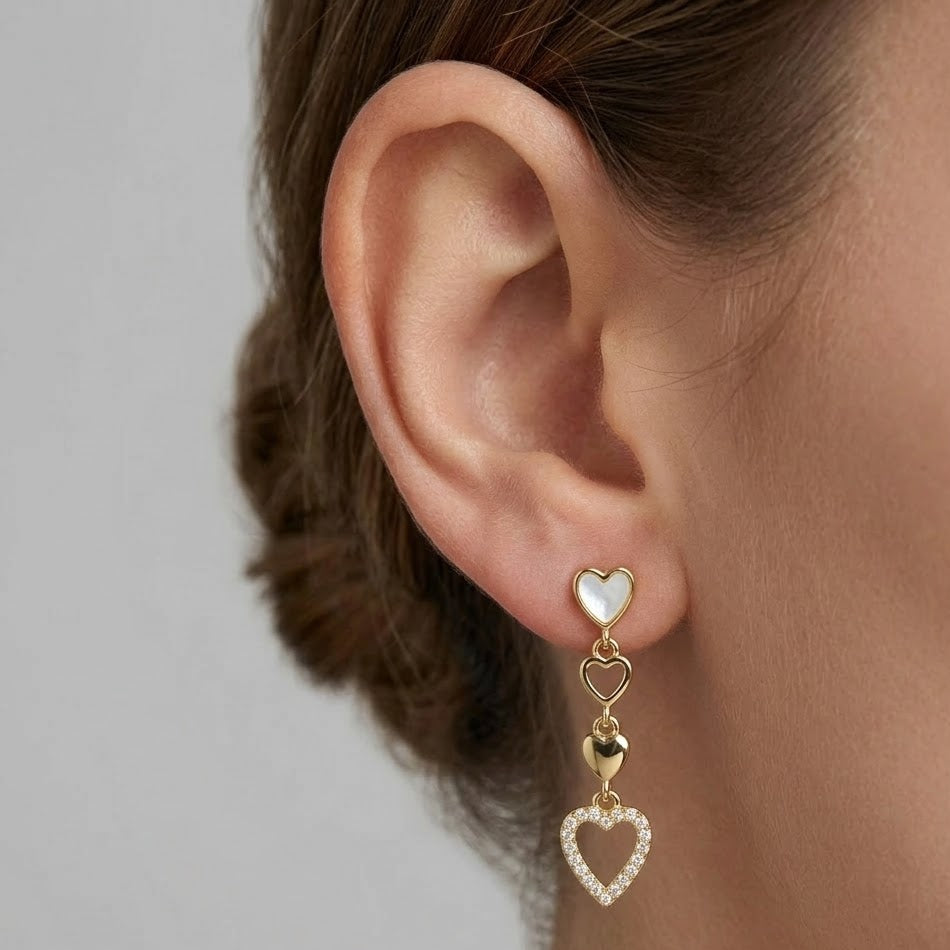 Orecchini Pendenti con 4 Cuori Alternati In Argento 925