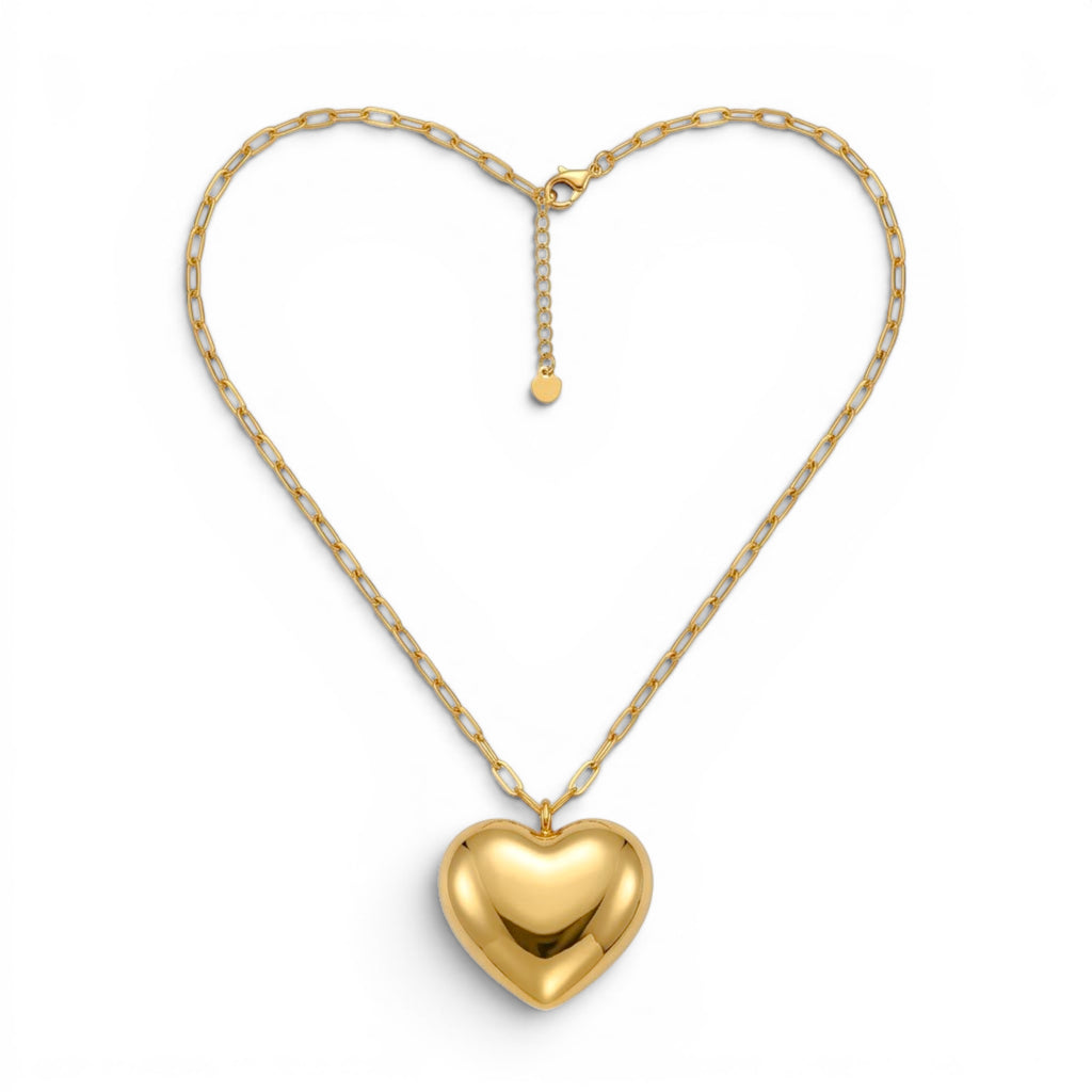 Collana con Grande Cuore Bombato In Acciaio Inossidabile