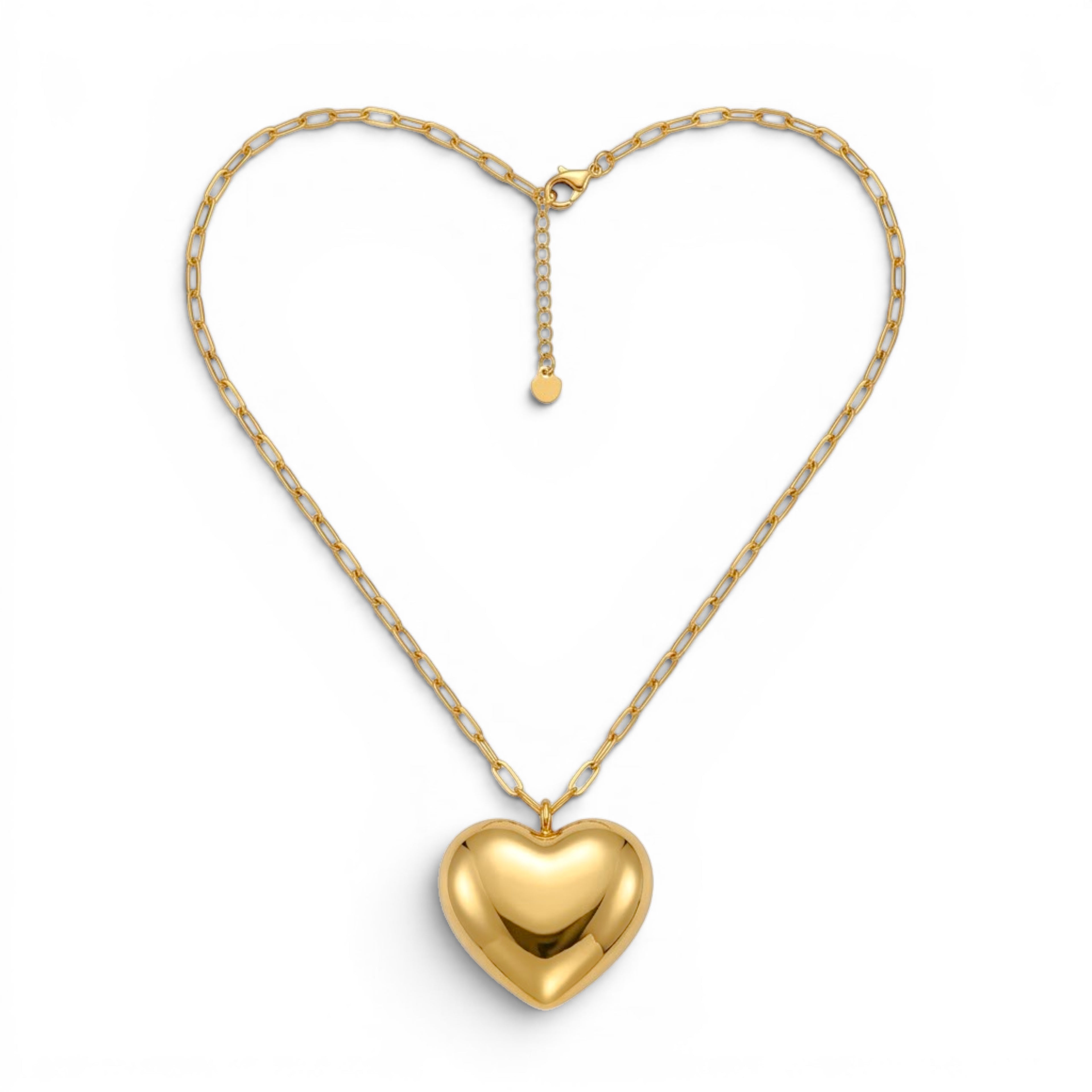 Collana con Grande Cuore Bombato In Acciaio Inossidabile