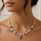 Collana Elegance Celeste con Perle e Pietre In Acciaio Inossidabile