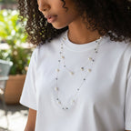 Collana Doppio Filo con Perle e Boule In Acciaio Inossidabile