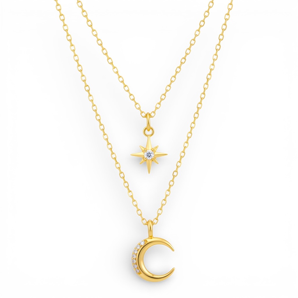 Collana Incanto Notturno con Luna e Stella In Argento 925