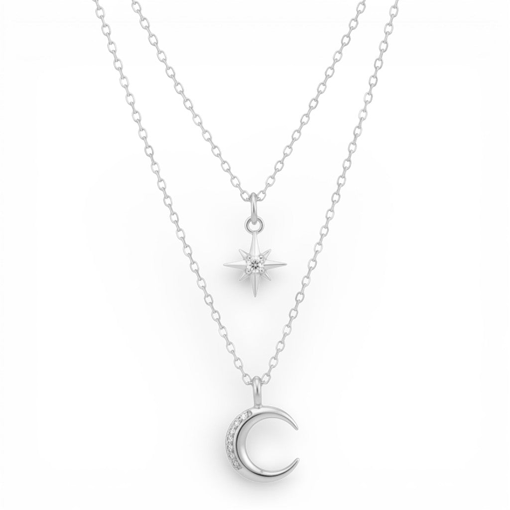 Collana Incanto Notturno con Luna e Stella In Argento 925