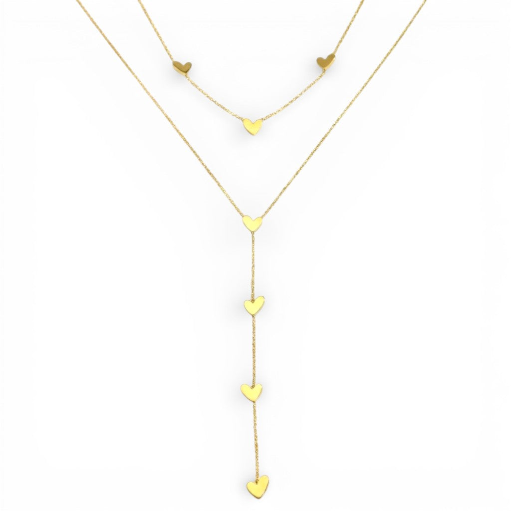 Collana Doppio Filo con Cuori Pendenti In Acciaio Inossidabile.